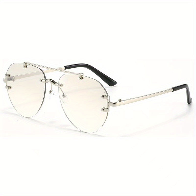 Unisex Classic Retro Double Bridge Glasses, Fashionable, No Frame, Metal Material, S Style, Ordinary Decorative for Men And Women, Casual Use