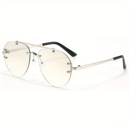Unisex Classic Retro Double Bridge Glasses, Fashionable, No Frame, Metal Material, S Style, Ordinary Decorative for Men And Women, Casual Use