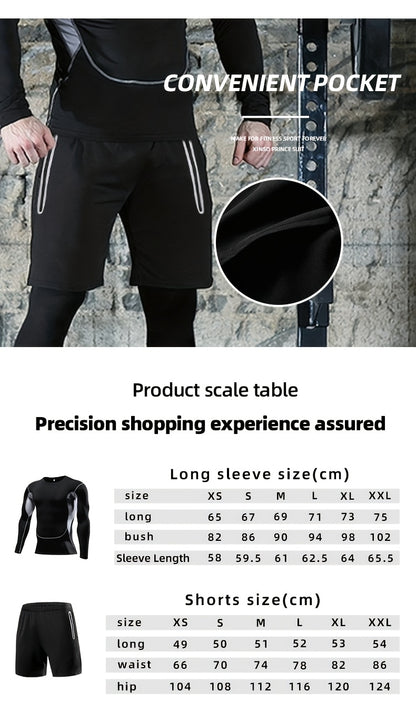 Men'S 3pcs Athletic Set, Breathable Mesh Long Sleeve Top, Skinny Fit Polyester & Spandex, Crew Neck, Solid Color, High Stretch, for Running, Basketball, Hiking, Training - Fall/Winter Sports Outfit
