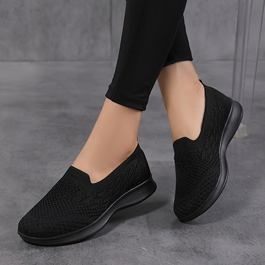 Women's Casual Slip-On Sneakers, Breathable Mesh Lightweight Flat Shoes For Work, Versatile Low-Top Sports Shoes Plus Size