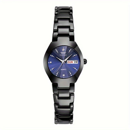 1 New Fashionable Quartz Ladies' Watch with Date Display - Black Dial, Luminous Hands & Markers, Stainless Steel Band, Casual Style, Travel & Business Use, Casual Style Watch | Minimalist Design | Quartz Movement