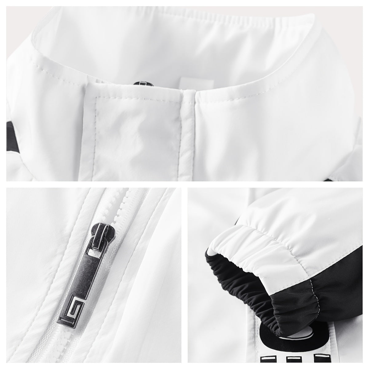 Unisex Sportswear Set for Spring And Autumn, Featuring a Zip-Up Jacket with a Stand Collar And Striped Long Pants in Black And White, a Stylish Outfit That Makes a Great Gift, Sweat-Resistant, Hand Wash Only, Workout Accessor
