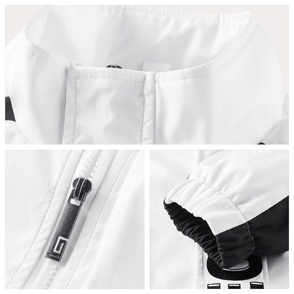 Unisex Sportswear Set for Spring And Autumn, Featuring a Zip-Up Jacket with a Stand Collar And Striped Long Pants in Black And White, a Stylish Outfit That Makes a Great Gift, Sweat-Resistant, Hand Wash Only, Workout Accessor