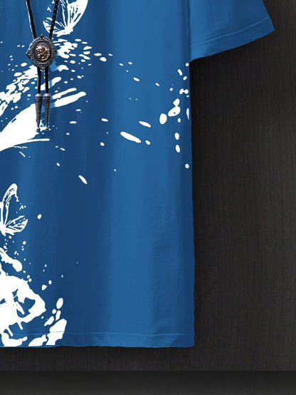 Men's Flat Shoulder Casual Butterfly Print Short Sleeve T-Shirt XT7119