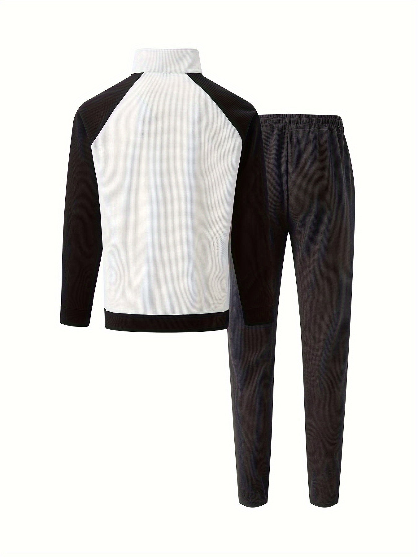 Men's Sporty Color Block Zip-Up Jacket & Joggers Set - Polyester Blend, Perfect for Spring/Fall
