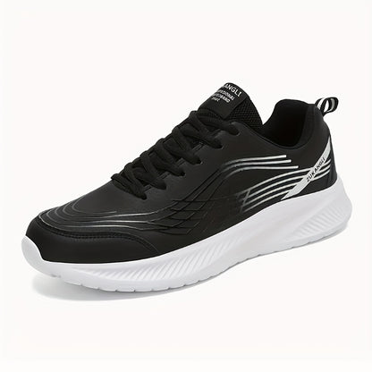 Men's Breathable Lightweight Running Shoes with Air Cushion Technology - Black Low-Top Sneakers for Walking, Jogging, Training & Casual Wear, PU Upper & MD Sole, All-Season Comfort, Sleek Sporty Design, Cushioned Support