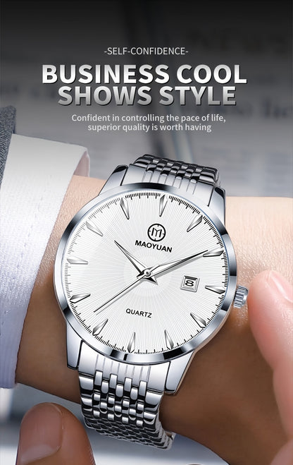 MAOYUAN Men'S Luxury Stainless Steel Quartz Watch with Date Display and Luminescent Hands - Elegant Green Dial, Metal Bracelet, Perfect for Business and Casual Attire, Ideal Gift for Men, Casual Watch | Elegant Watch | Quartz