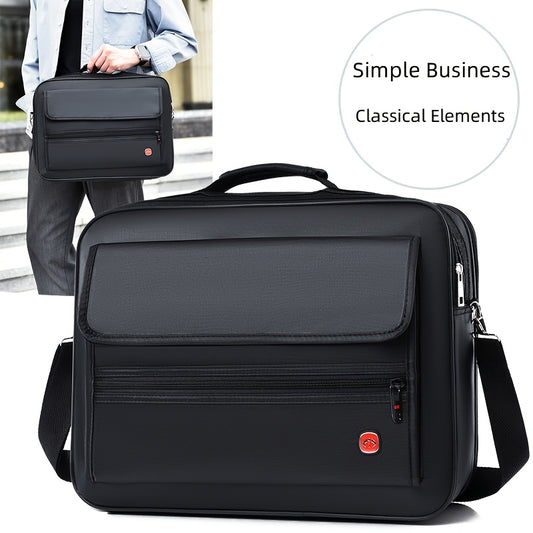 Men's Large Capacity Business Messenger Bag - Black Nylon Fabric, Adjustable Shoulder Strap, Multiple Compartments for Phone, Laptop, Tablet, Keys & Umbrella, Perfect for Work, Travel & Casual Use, Laptop Messenger Bag, Daily