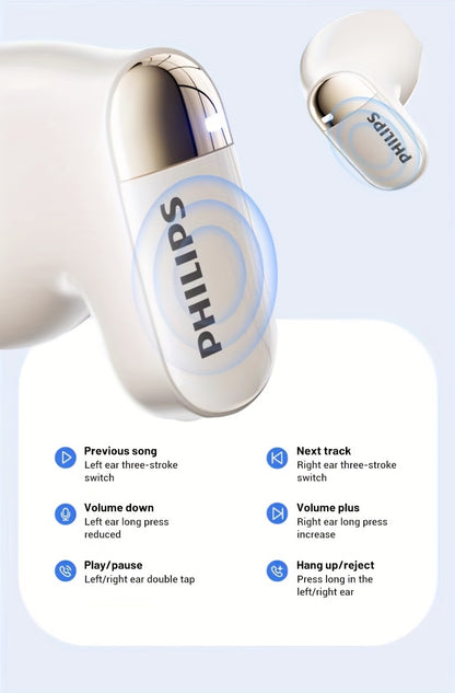 PHILIPS True Wireless Earphones Earbuds - Comfortable for iPhone/ Android, Built-in Microphone Sweat Wireless Headset, Wireless Headphones TAT2169