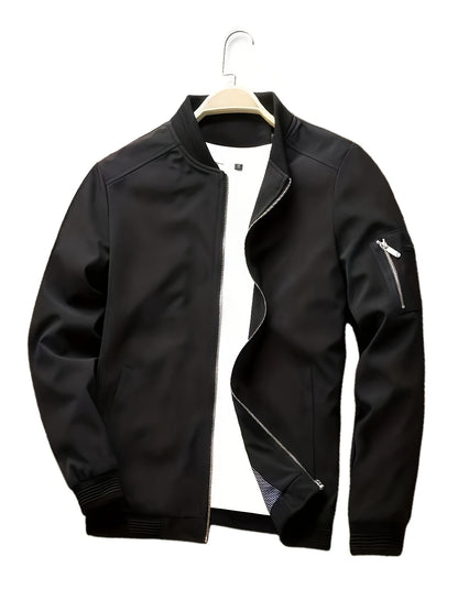 Men'S Casual Bomber Jacket - Maroon Zip-Up Baseball Coat with Black Trim, Long Sleeves, and Front Pockets for Casual Attire, Casual Outerwear | Stylish Casual Jacket | Polyester Lining