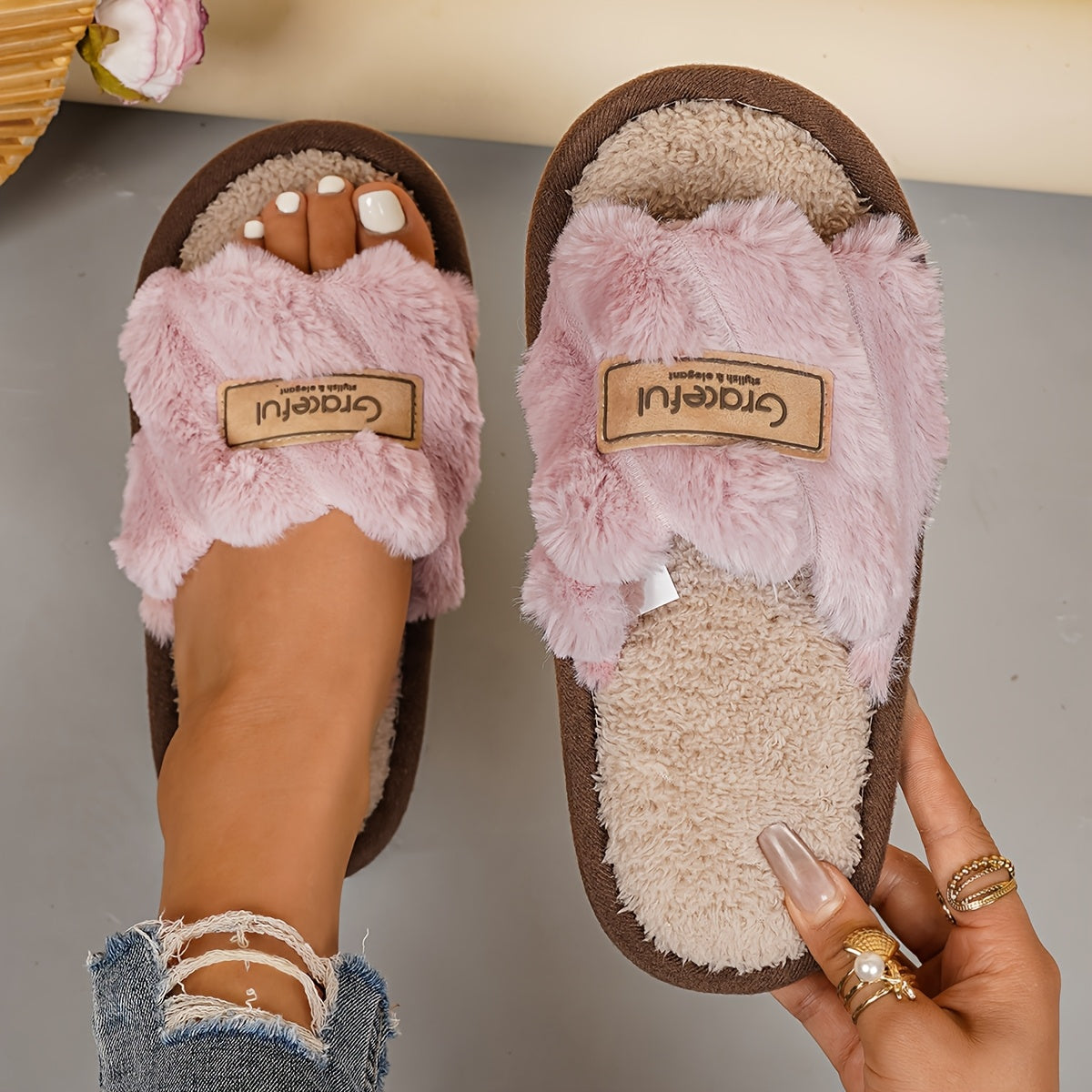 Women'S Winter Slippers - Soft Warm Indoor House Shoes with Non-Slip EVA Sole, All-Season Cozy Lounge Footwear for Home, Office, or Gifts - Available in White, Black, Khaki, Pink, Pastel Colors - Easy-Clean Fabric Constructio