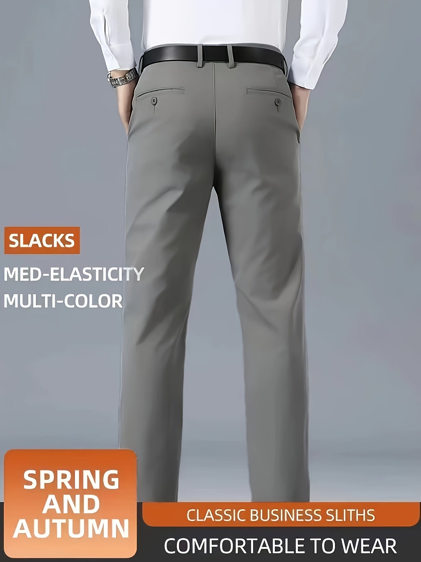 Men's Casual Solid Color Dress Pants - Polyester Blend, Woven, Regular Fit, All-Season Comfort, Adult Suit Pants