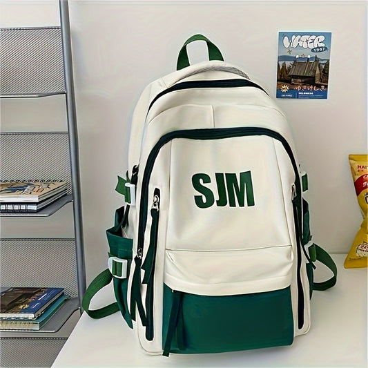 Stylish Unisex Nylon Backpack - Durable Casual Travel & School Bag with Adjustable Straps, White & Blue Design, Lightweight and Spacious for Everyday Use, School Backpack | Contrast Strap Design | Polyester Lined, Travel Back