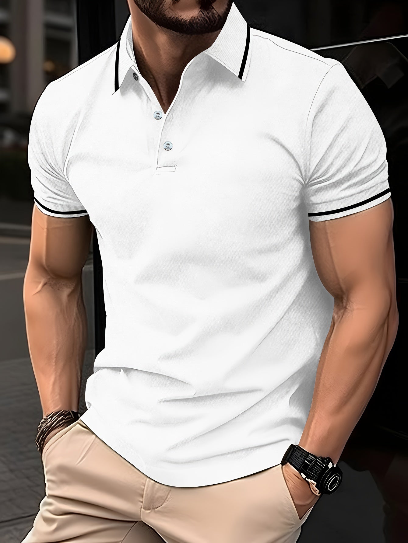 Pearson OBM Men'S Classic Breathable Knit Polyester Polo Shirt - Casual Style, Solid Color, Regular Fit with Slight Stretch, Summer Collared Top with Button Detail