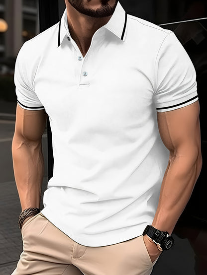Pearson OBM Men'S Classic Breathable Knit Polyester Polo Shirt - Casual Style, Solid Color, Regular Fit with Slight Stretch, Summer Collared Top with Button Detail