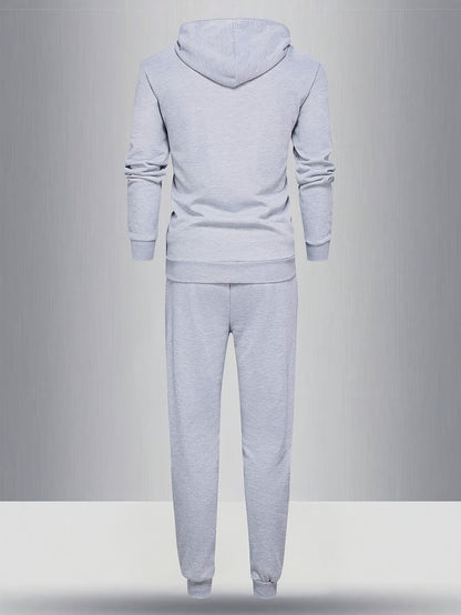 Men's Long Sleeve Hooded Sweatshirt + Threaded Sweatpants Set Spring and Autumn Solid Color Pullover Regular Long Sleeve T-shirt and Pants Belt Drawstring Casual Sports Trousers Two-piece Set