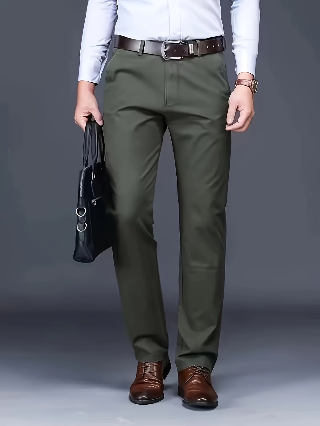 Four Seasons Men's New Casual Formal Pants Business Style Trendy Casual Long Pants Fashionable Versatile Men's Elastic Western Pants Comfortable Classic Design Casual Wear