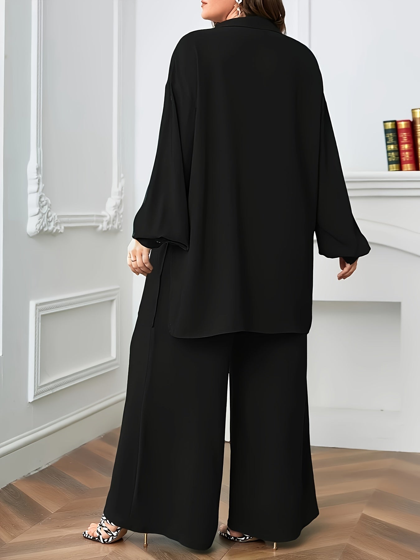Plus Size, Plus Size Women's Fashionable and Elegant Loose V-Neck Two-Piece Set