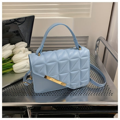 Diamond Quilted Pattern, Adjustable Shoulder Strap Fashion Small PU Crossbody Bag - White, Black, Khaki, Sky Blue, Messenger Bag, Lightweight, Removable Strap, Zipper Closure, Polyester Lining, No Printing, No Edge Paint
