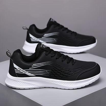 Men's Breathable Lightweight Running Shoes with Air Cushion Technology - Black Low-Top Sneakers for Walking, Jogging, Training & Casual Wear, PU Upper & MD Sole, All-Season Comfort, Sleek Sporty Design, Cushioned Support