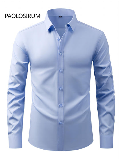 2025 New Men'S Business Slim-Fit Long-Sleeve Shirt, Wrinkle-Free, Elastic, And Smooth Fabric.