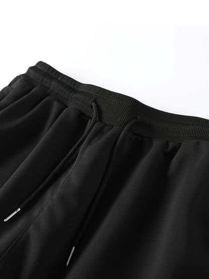 Men's Casual Polyester Sports Suit, Solid Color, Non-Stretch Fabric, Regular Fit, Baseball Collar Jacket and Sweatpants, Suitable for Spring/Autumn - Braided Eyelash Set