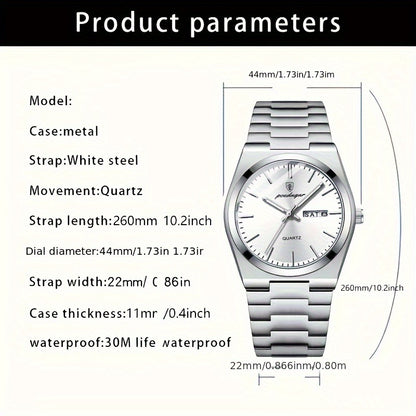 POEDAGAR Men&Women&Apos;S Casual Business Date Night-Glow Quartz Watch, Stainless Steel Band, Alloy Case, Non-Wireless, Non-Rechargeable Battery, Party Style Wristwatch