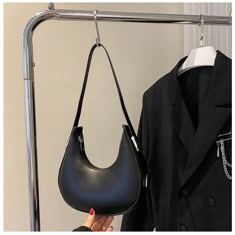1pc Trendy Crescent Moon Shoulder Bag for Women - Large Capacity, Casual Underarm Purse in Black/Brown/White/Beige, with Polyester Lining, Zip Closure, Perfect for Commuting & Everyday Use, Crossbody Purse, Minimalist Handbag