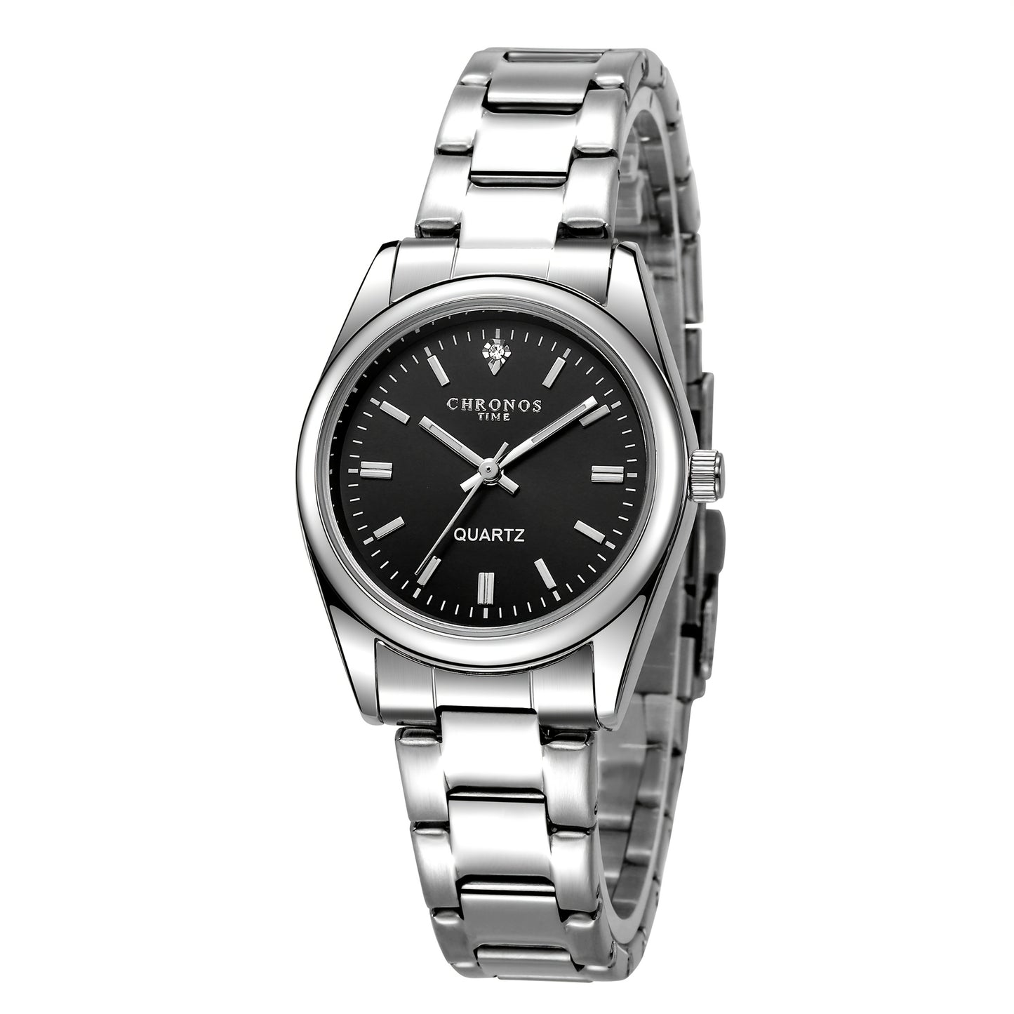 CHRONOS Women'S Quartz Watch - Elegant Stainless Steel Strap, Luminous, Round Dial, Business Casual Style, Perfect for Commuting and Casual Attire, Date Display, Pointer Display, Zinc Alloy Case, Button Battery Powered, Timer
