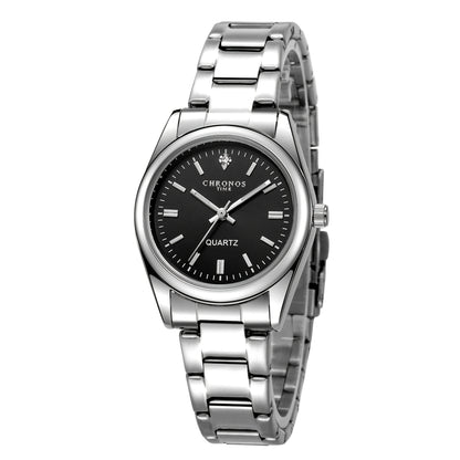 CHRONOS Women'S Quartz Watch - Elegant Stainless Steel Strap, Luminous, Round Dial, Business Casual Style, Perfect for Commuting and Casual Attire, Date Display, Pointer Display, Zinc Alloy Case, Button Battery Powered, Timer