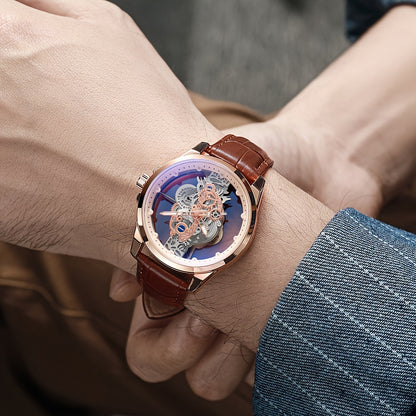 TPW Men's Rose Golden Skeleton Luminous Quartz Watch - Glamorous Luxury Wristwatch with Exposed Movement, Comfortable Metal Band, Father's Day Gift for Him, Luxury Men's Watch | Romantic Watch Design | Rose Golden Finish