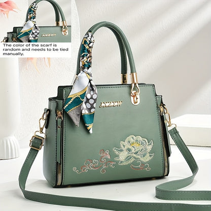JXZYW Women'S Floral Embossed Large Capacity Tote Bag - Stylish White Shoulder Handbag with Golden-Tone Hardware, Black Handles & Floral Design for Commuting, Shopping, and Casual Outings, Versatile Carryall, Sophisticated Ac