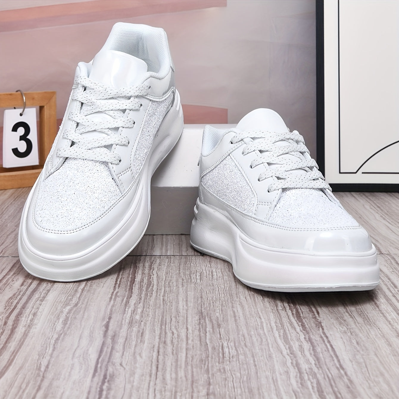 Men's Low-Top Casual Sneakers - Black Sparkling Embellishments, Breathable PU Upper & EVA Cushioned Sole, Lace-Up Comfortable Walking Shoes for Men & Women, Comfortable Footwear | Sleek Shoe Design | Flexible Footwear