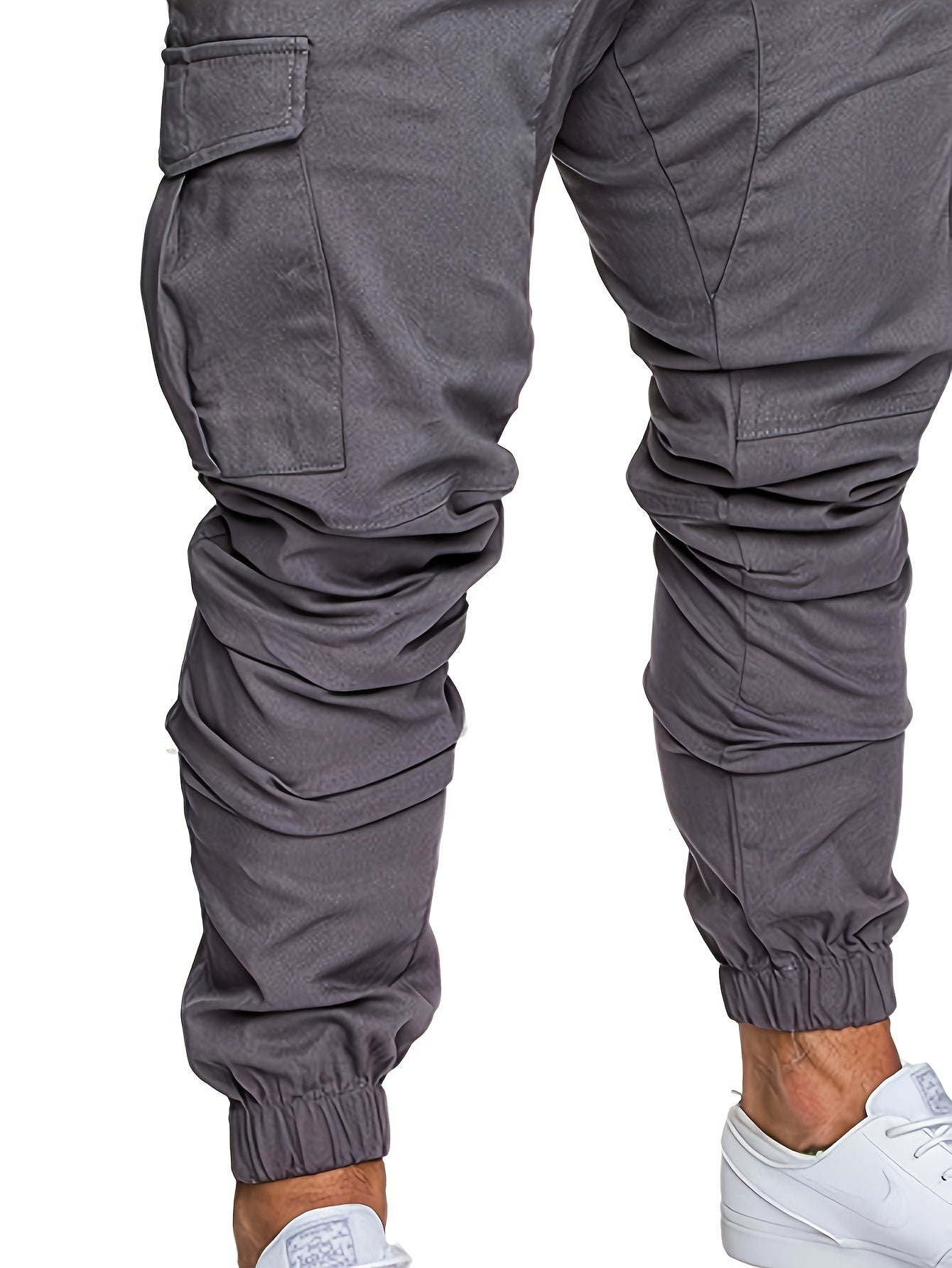 Men'S Casual Cargo Pants, 95% Cotton 5% Spandex, Skinny Fit, Solid Color, Long Length, Woven Fabric, Non-Stretch, with Pockets, 215g/m² Weight