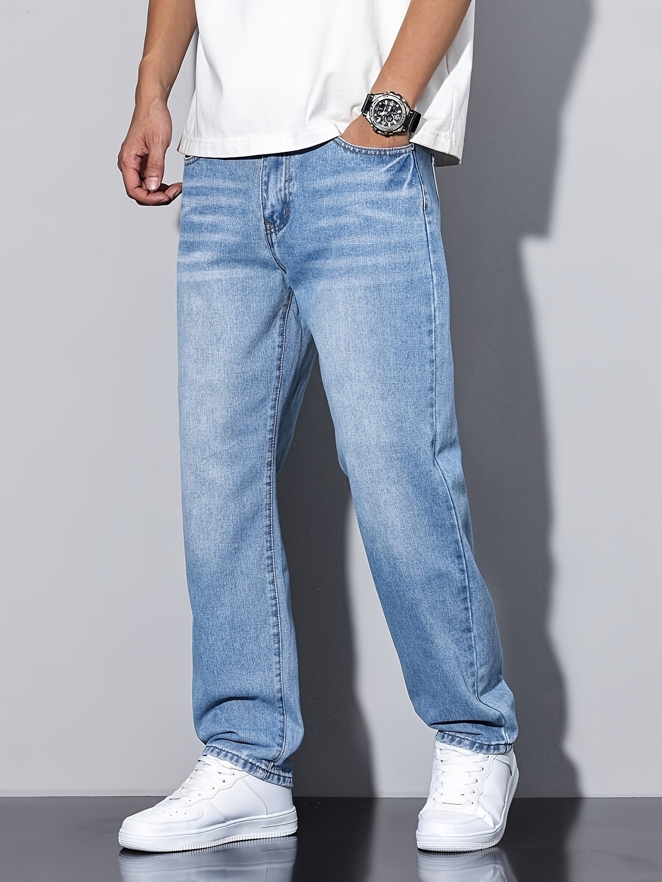 Men'S Casual Loose Fit Denim Jeans, 88.5% Cotton 8.5% Polyester 3% Rayon, All-Season Solid Color Washed Fabric, Regular Length, Non-Stretch Woven Denim Pants