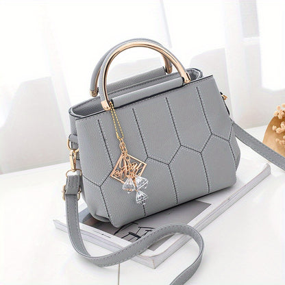 2025 New Women's Geometric Hexagon Pattern Crossbody Bag with Adjustable Strap & Golden-Tone Hardware - Zipper Closure, Polyester Lining, Multiple Colors (Khaki/Dark Gray/White/Pink/Red/Black) - Versatile for Casual & Formal