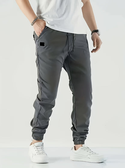 Men's Beige Cargo Pants with Multiple Pockets - Machine Washable, Comfortable Loose Fit, Ideal for Outdoor Activities, Durable Polyester Fabric