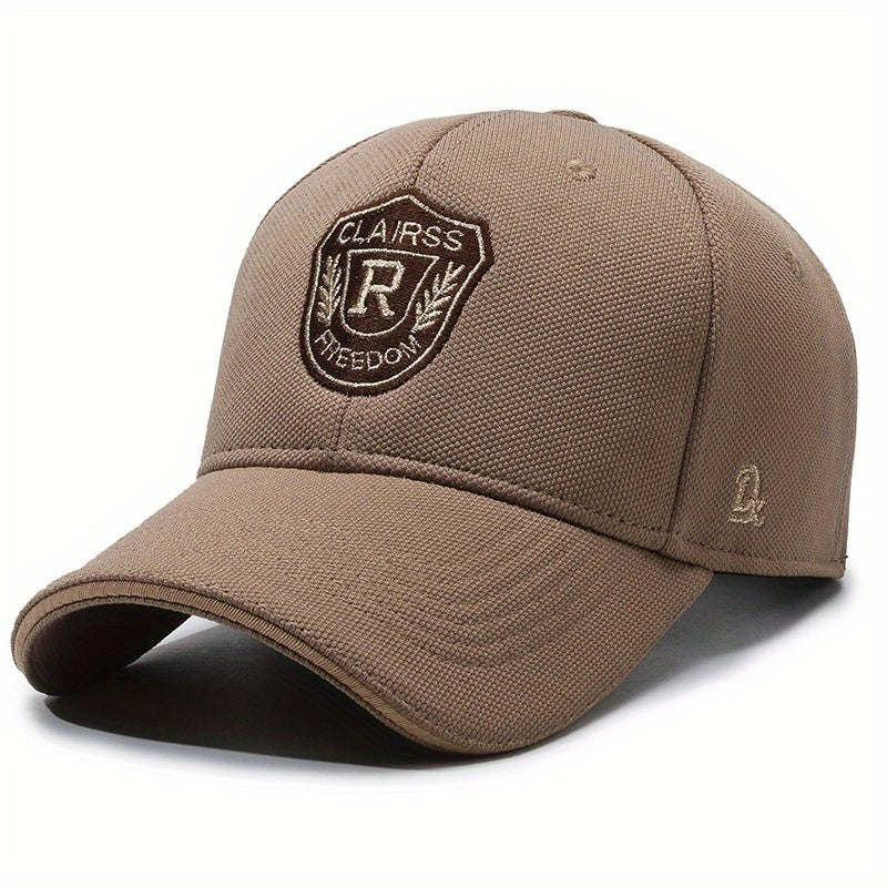 1pc CLAIRS RFreedom Embroidered Baseball Cap - Black Sporty Outdoor Sun Hat with Golden Shield & Wings Design, Polyester, Adjustable Fit for Men, Outdoor Sports Cap | Sporty Baseball Cap | Durable Headgear