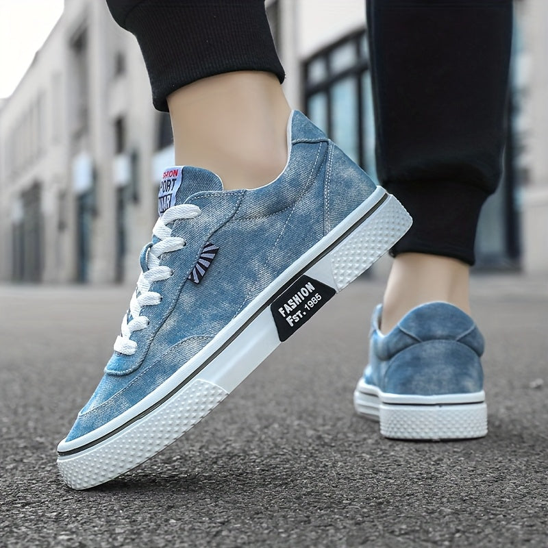 Men's All-Season Sneakers - Lace-Up Low-Top Shoes with Non-Slip PVC Sole, Breathable Fabric Upper - Cushioned Insole for Gym, Running, Everyday - Classic Round Toe - All-Season Casual Shoes for Men, Gym Footwear, Modern Canva