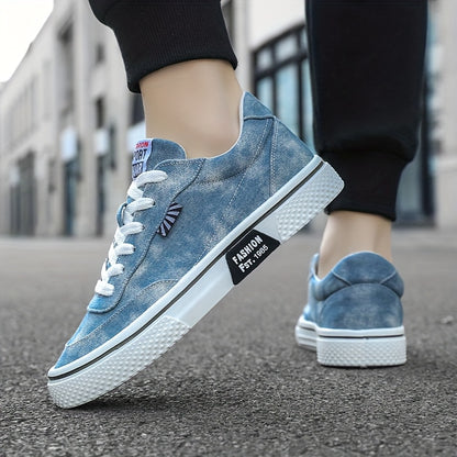 Men's All-Season Sneakers - Lace-Up Low-Top Shoes with Non-Slip PVC Sole, Breathable Fabric Upper - Cushioned Insole for Gym, Running, Everyday - Classic Round Toe - All-Season Casual Shoes for Men, Gym Footwear, Modern Canva