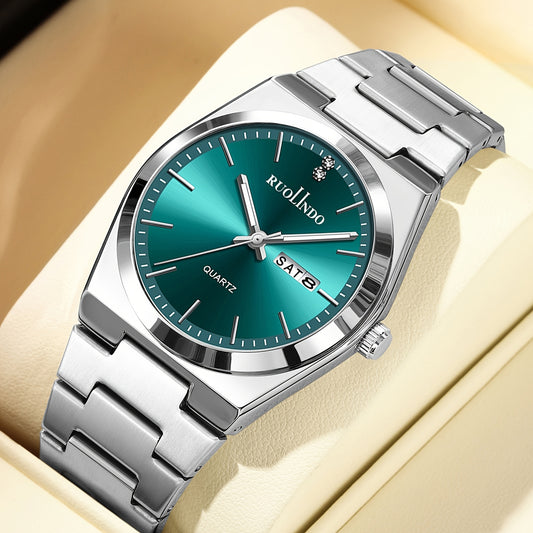 Men'S & Women'S Ultra-Thin Quartz Watch with Date & Day Display - Stainless Steel Band - Stylish & Functional, Round Dial, Quartz Movement, Battery Powered, Non-Rechargeable Battery, Business Style, Date Display Watch | Sleek