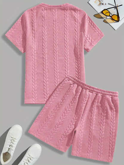 Casual Crew Neck Short Sleeve T-Shirt & Drawstring Shorts - Brown, Summer Outfit