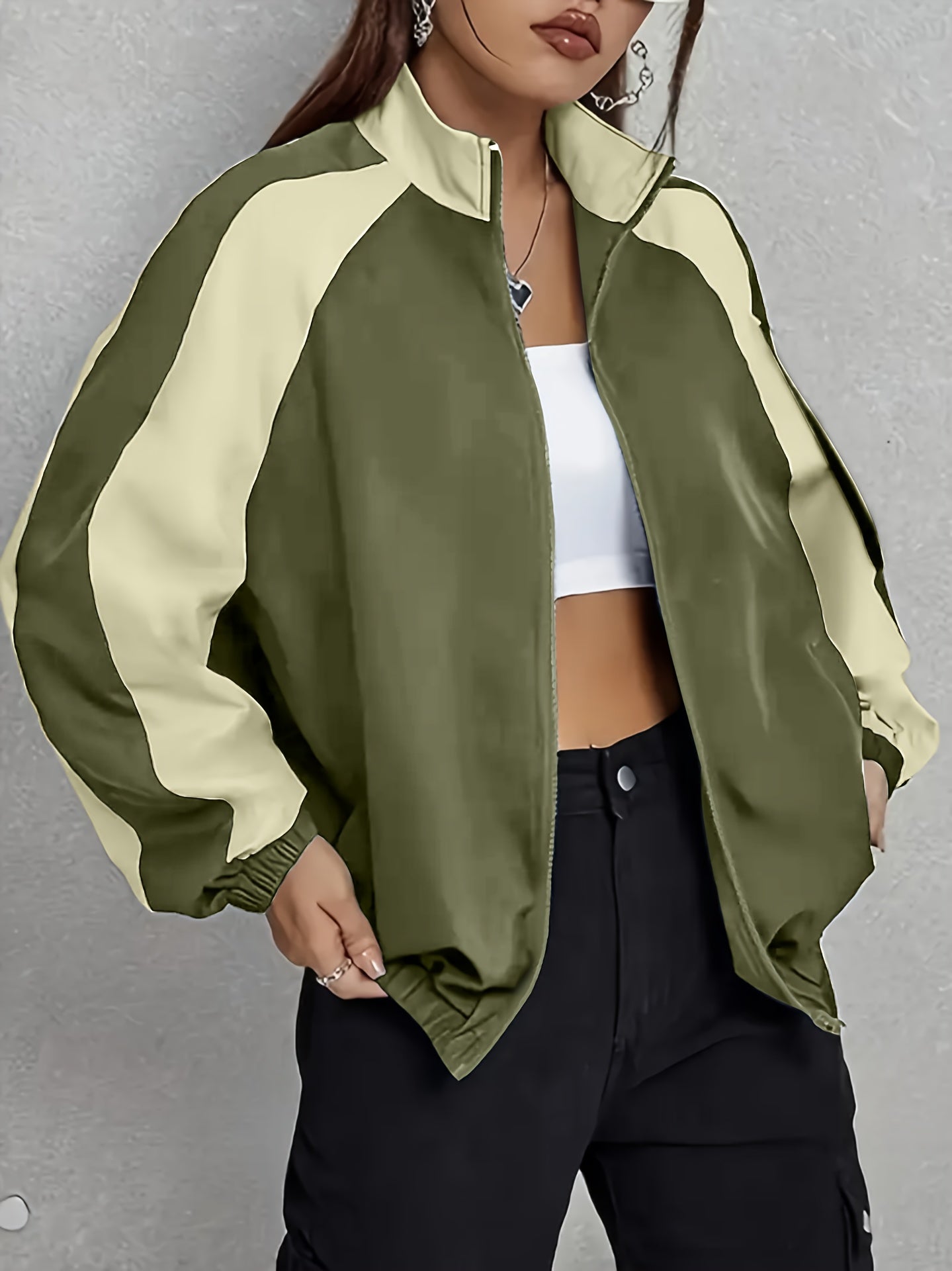 Women's Elegant Mandarin Collar Jacket - Burgundy & Half-Zip Coat with White Piping, All-Season Structured Outerwear (Black /Notch), Machine Washable Casual to Formal Blazer for & Social Events, Jackets For Women, Jacket For