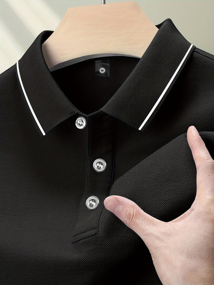 Pearson OBM Men'S Classic Breathable Knit Polyester Polo Shirt - Casual Style, Solid Color, Regular Fit with Slight Stretch, Summer Collared Top with Button Detail