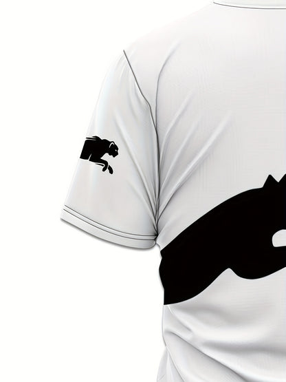 Men's 3D Print Cat Graphic T-Shirt - Casual Short Sleeve Summer Tee with Black & White Contrast Design, Breathable Round Neck Top for Outdoor Activities, Machine Washable, Relaxed Fit Shirt, Durable Fabric, Detailed Print Qua