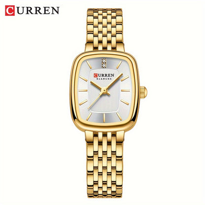 CURREN Women's Watch Original Brand Stainless Steel Strap New Square Subdial Fashionable Casual Business Quartz Analog