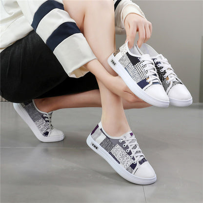 Women'S Lightweight Breathable Casual Sneakers - Comfortable Low-Top Lace-Up Shoes with Soft Fabric Lining, Durable Rubber Sole & Stylish White & Navy Blue Design for Spring/Summer Casual Attire, Ladies Sneakers, Everyday Foo