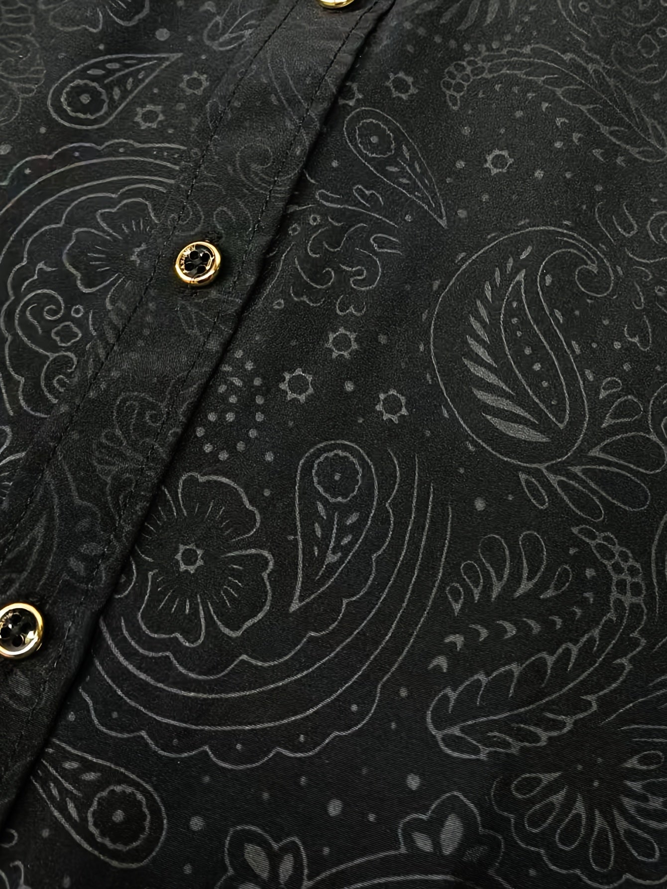 Men's Slim-Fit Black Paisley Print Long Sleeve Shirt - Stylish Button-Up with Unique Irregular Dark Pattern, Polyester, Machine Washable, All-Season Wear