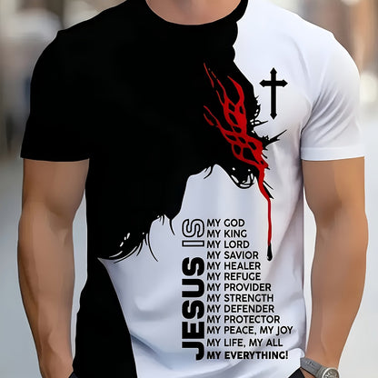 Mens Lion Print Short Sleeve Crew Neck T-Shirt Soft Breathable Casual Wear Outdoor Activities Summer Essential Clothing Tshirts