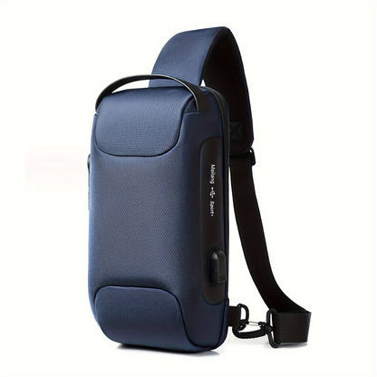 Men's Lightweight Crossbody Backpack with USB Charging Port & Password Lock, Adjustable Anti-Theft Shoulder Bag for Travel, Commuting, Daily Use - Durable Polyester Casual Daypack, Secure Travel Bag | Minimalist Backpack | Sl